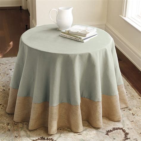 Quilted Linen 108 Inch Round Tablecloth With Burlap Border Ballard Designs