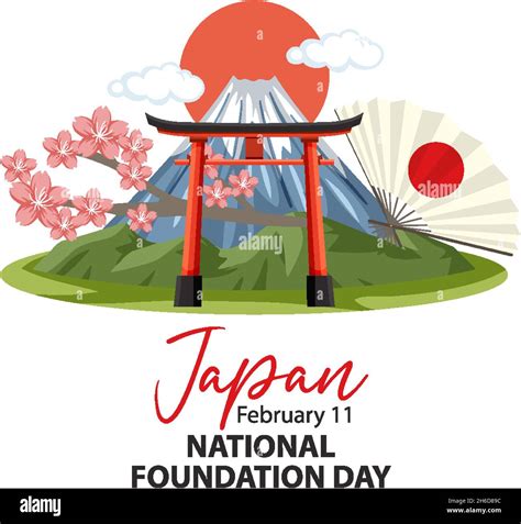 Japan National Foundation Day Banner With Torii Gate And Mount Fuji