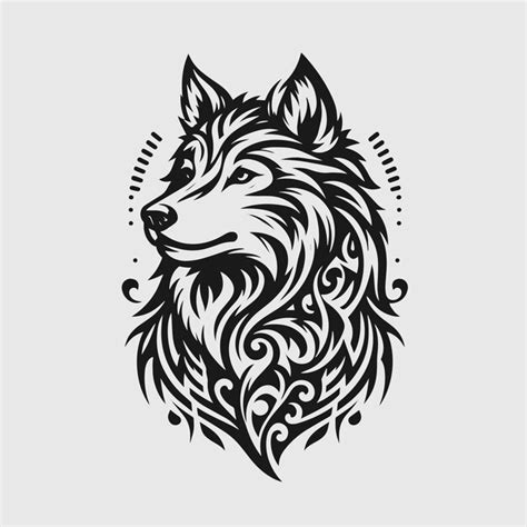 Vector de diseño de tatuaje de lobo negro tribal Vector Premium