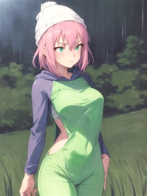 Raining Green Clothing Pink Hair AI Porn