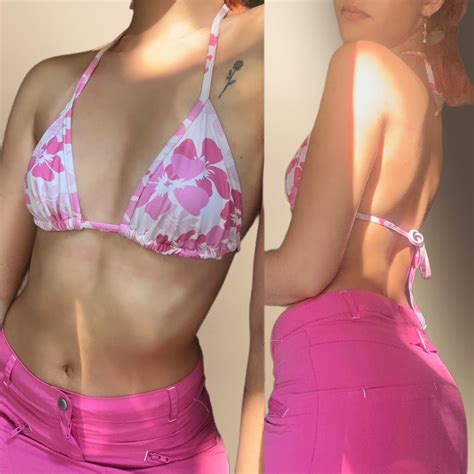 Vintage S Hibiskus Bikini Top Perfect Depop