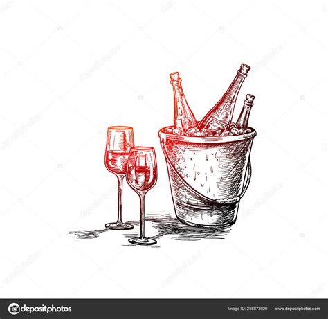 Sketch Of Wine Bottle Glass Of Red Wine Hand Drawn Sketch Vect Stock