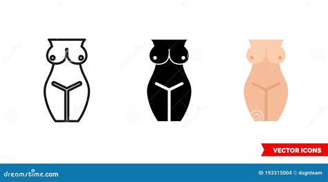 Nude Icon Of 3 Types Color Black And White Outline Isolated Vector Sign Symbol Stock Vector