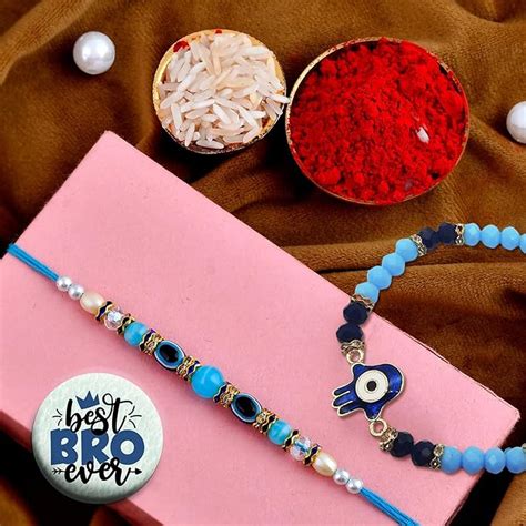 Ascension Evil Eye Couple Bracelet Rakhi Set For Bhaiya Bhabhi Raksha