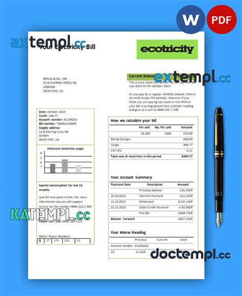 Sample Ecotricity Electricity Business Utility Bill PDF And WORD