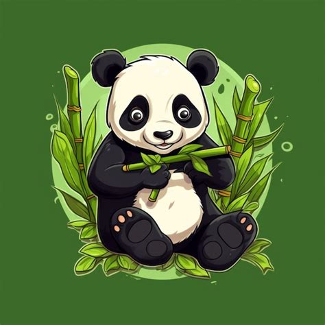 Logotipo de dibujos animados de panda comiendo bambú 11 Foto Premium