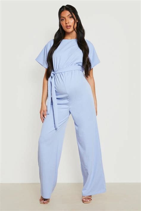 Maternity Slash Neck Belted Wide Leg Jumpsuit Boohoo