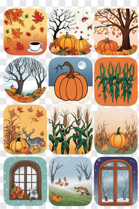 Set Of Autumn Clip Art Set Autumn Set Autumn Clipart Png Transparent