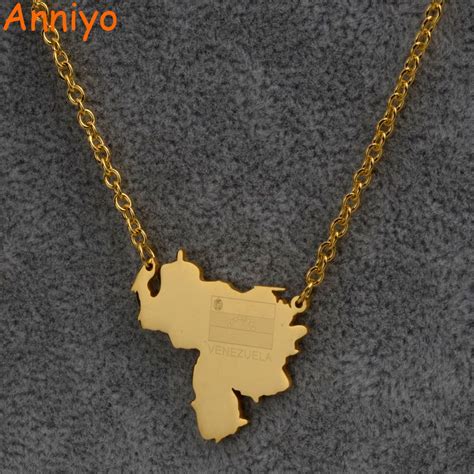 Us Anniyo Venezuela Map And Flag Necklace For Women Gold Color