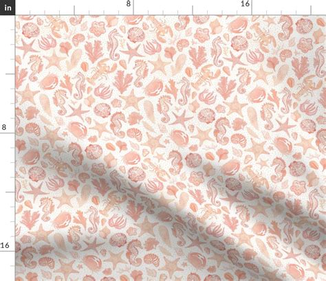 Small Under The Sea Peach And White Fabric Spoonflower