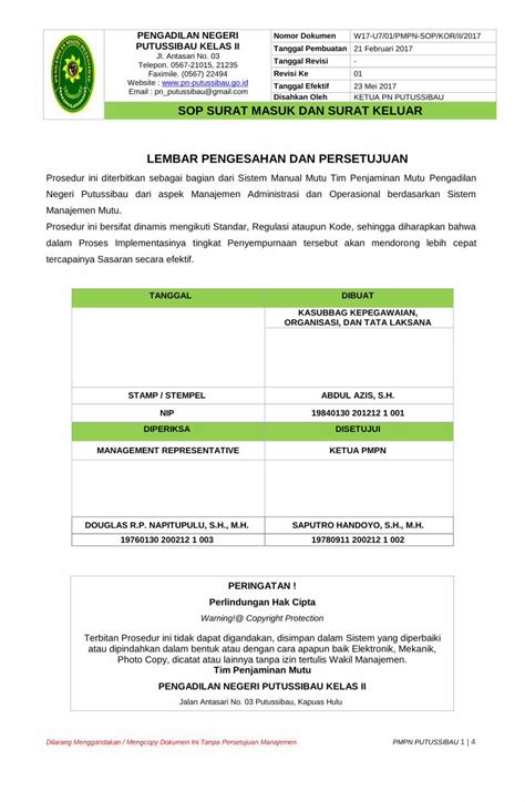 Pdf Sop Surat Masuk Dan Surat Keluar Lembar Pengesahan Dan