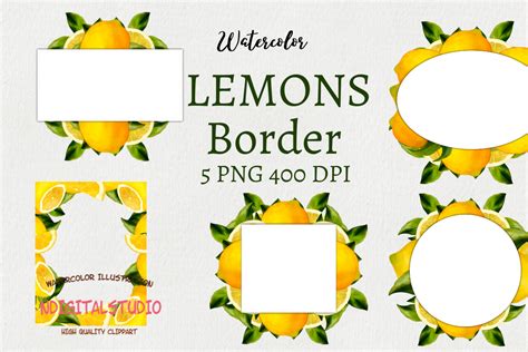 Watercolor Lemon Border Clipart. Graphic by ndigitalsudio · Creative Fabrica