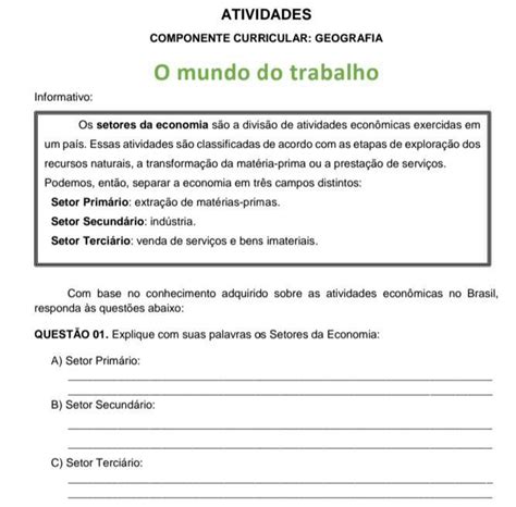 O Mundo Do Trabalho Informativo Os Setores Da Economia S O A Divis O