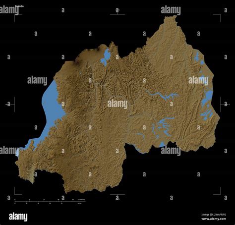 Shape Of A Colored Elevation Map With Lakes And Rivers Of The Rwanda