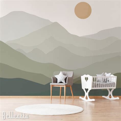 Rocky Mountain Wall Decal Sunset Peel And Stick Green Etsy