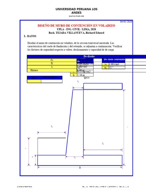 Muro De Contencion En Voladizo Pdf Ingeniería Estructural Ingeniería De Edificación