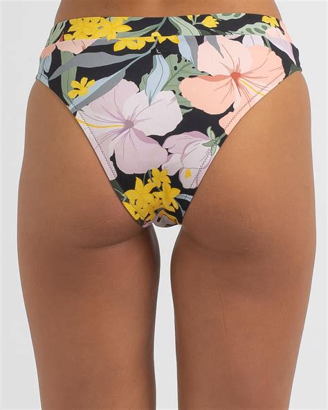 Shop Quiksilver Classic High Waisted Band Bikini Bottom In Black