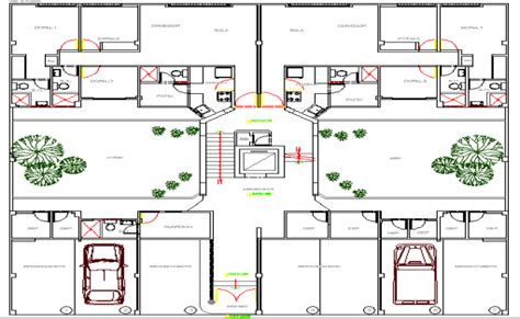 Ground floor plan of six story residential building dwg file