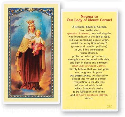 25 Cards Per Pack 80 Per Card Novena To Our Lady Of Mt Carmel Laminated Prayer Card