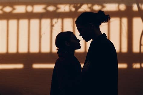 Premium Photo Silhouette Of Loving Young Couple Standing Face To Face