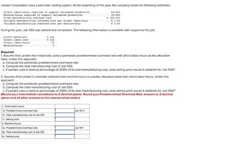 Solved Landen Corporation Uses A Job Order Costing System Chegg