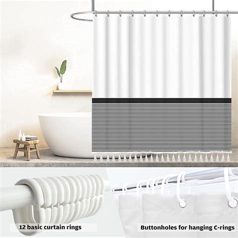 Black And White Shower Curtain Striped With Tassel Cute Fabric Shower