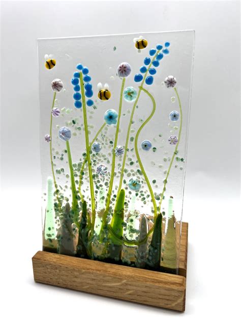 Beautiful Fused Glass Flower Meadow With Blue And Lilac Etsy UK