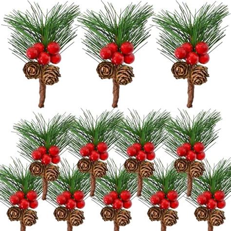 Amazon Bacucine 12PCS Christmas Berries Pine Cones Artificial