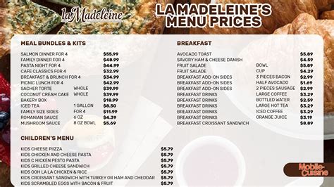 la madeleine catering menu  la madeleine france nstco