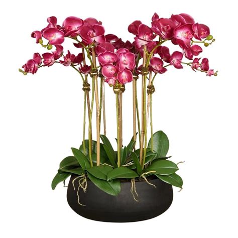 Orchid Centerpiece Arrangement In Black Vase Faux Orchid Etsy