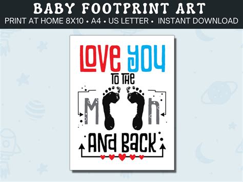 Newborn Baby Footprint Art to Print at Home for Nursery, US Letter, A4 ...