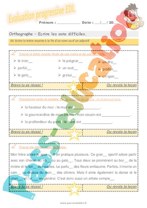 Evaluation Progressive Par Comp Tences Ecrire Les Sons Difficiles Cm