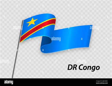 Waving Flag Of Dr Congo On Flagpole Template For Independence Day