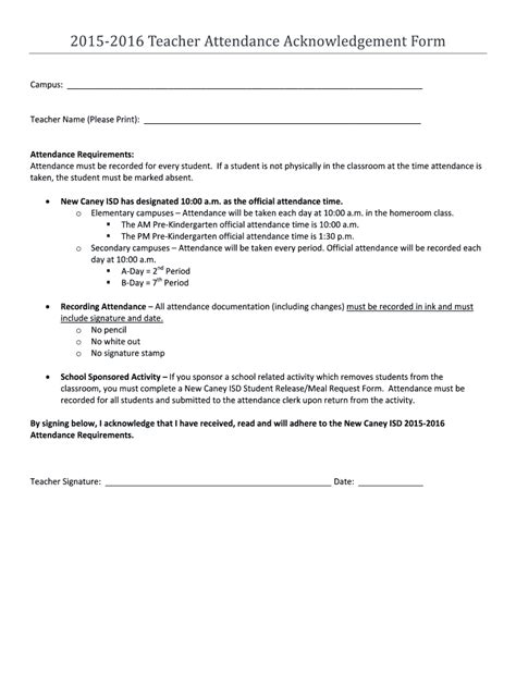 Fillable Online 2016 Teacher Acknowledgement Form New Caney ISD Fax