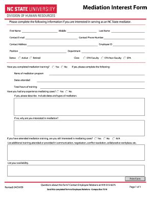 Fillable Online Ncsu Mediation Interest Form Ncsu Fax Email Print