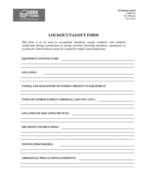 Printable Lockout Tagout Forms