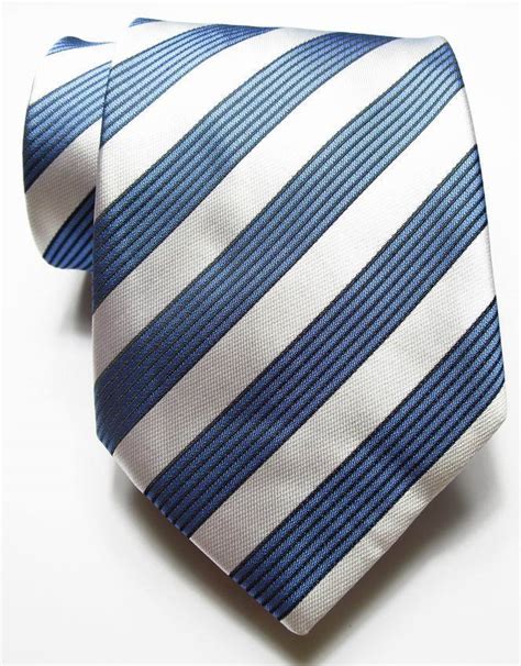 New Classic Striped Blue White Jacquard Woven Silk Men S Tie