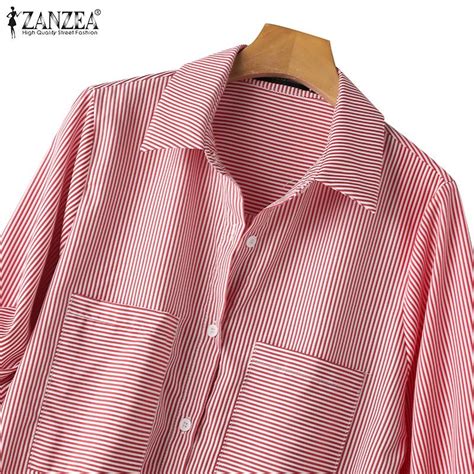 Купить ZANZEA Женская повседневная блузка в полоску с отложным ...