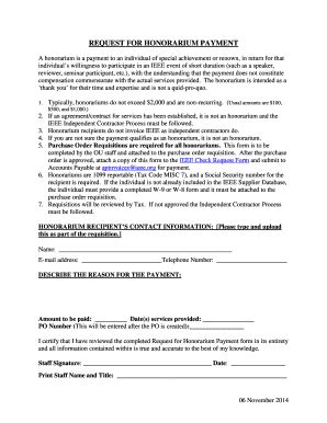 Fillable Online Ieee Request For Honorarium Payment Form IEEE Fax