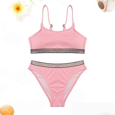 Girl S Piece Bathing Suit High Waisted Spaghetti Strap Cutout Bikini Set Criss Cross Swimsuit