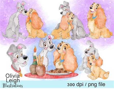 Set Of Lady And The Tramp Cute Puppies Clipart Png Files Digital