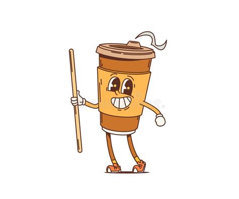 Cartoon Retro Coffee Drink Cup Groovy Character Stock Vector