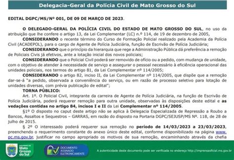 Diario Oficial De Ms - SINPOL-MS Diário Oficial traz orientações de remoção para escrivão