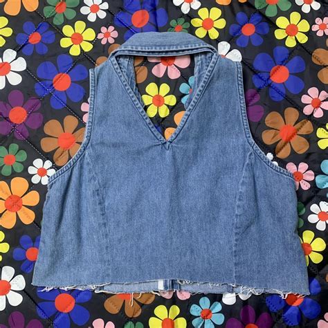 Vintage Faded Glory V Back Button Down Cropped Denim Depop