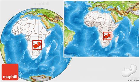 Physical Location Map of Zambia, highlighted continent, within the ...