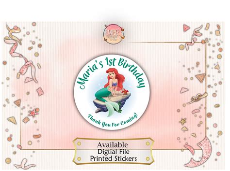 Customized Ariel Birthday Stickers Party Favor Stickers Etsy