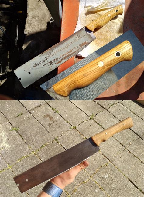 A couple of machetes for some garden chopping action. Made from old saw blades, oak handles with ...