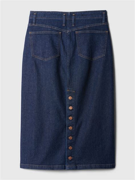 GapHeritage Button Back Denim Midi Pencil Skirt Gap