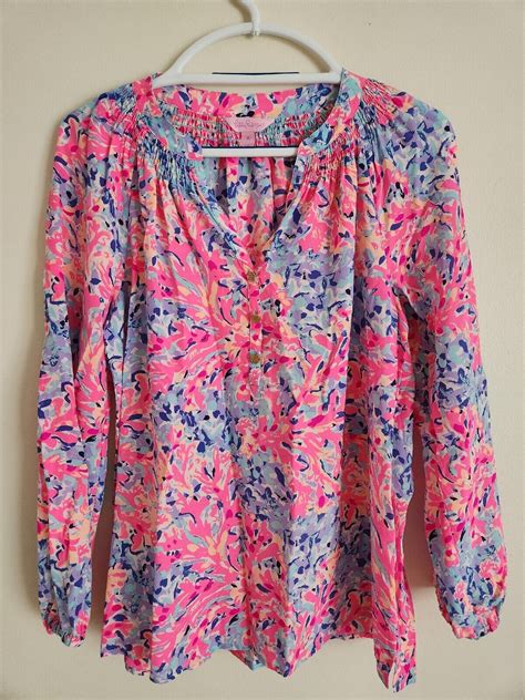 Lilly Pulitzer Silk Blouse Long Sleeves Gem