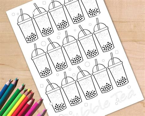 Bubble Tea Coffee Printable Coloring Pages Repetitive Pattern Boba Tea